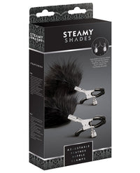 Steamy Shades Adjustable Feather Nipple Clamps - THE FETISH ACADEMY 