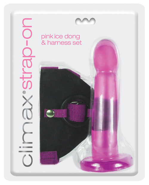 Climax Strap On Pink Ice Dong & Harness Set - THE FETISH ACADEMY 