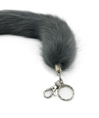 15" FAUX Fox Fur Clip on Tail with Key Chain - Grey - TFA