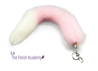 15" FAUX Fox Fur Clip on Tail with Key Chain - Pink White - TFA