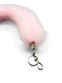 15" FAUX Fox Fur Clip on Tail with Key Chain - Pink White - TFA