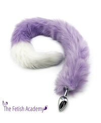 32" Extra Long Faux Cat Tail Butt Plug - Lavender and White - TFA
