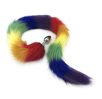 32" Extra Long Faux Fox Tail Butt Plug - Rainbow Pride - THE FETISH ACADEMY 