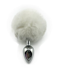 Faux White Bunny Tail with Stainless Steel Plug - THE FETISH ACADEMY 