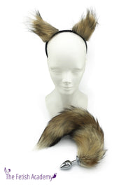 Genuine Red Fox Tail Butt Plug and Pointy Ears Set - THE FETISH ACADEMY 