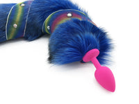 Jeweled Blue Dyed White Fox Tail Bling Plug - Fetish Academy Exclusive - THE FETISH ACADEMY 