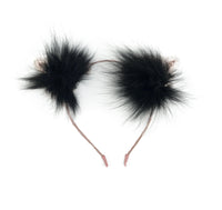 Pointy Pink Lace and Black Fox Fur Cat Ears - THE FETISH ACADEMY 