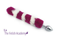 Magenta and White Striped Rabbit Tail Butt Plug - THE FETISH ACADEMY 