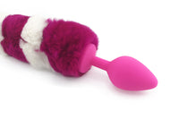 Magenta and White Striped Rabbit Tail Butt Plug - THE FETISH ACADEMY 