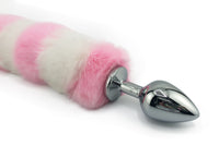 Pink and White Striped Rabbit Tail Butt Plug - THE FETISH ACADEMY 