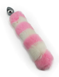 Pink and White Striped Rabbit Tail Butt Plug - THE FETISH ACADEMY 