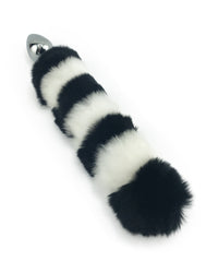 Black and White Striped Rabbit Tail Butt Plug and Ears Set - THE FETISH ACADEMY 