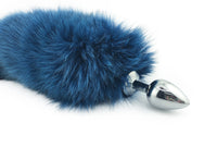 16"-17" Teal Dyed White Fox Tail Butt Plug - THE FETISH ACADEMY 