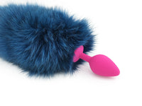 16"-17" Teal Dyed White Fox Tail Butt Plug - THE FETISH ACADEMY 
