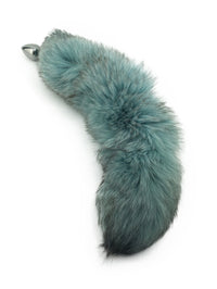 18" Aqua Dyed Platinum Fox Tail Butt Plug - THE FETISH ACADEMY 