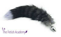21" Dyed Silver Fox Tail Butt Plug - Lavender Tip - THE FETISH ACADEMY 