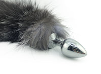 21" Dyed Silver Fox Tail Butt Plug - Lavender Tip - THE FETISH ACADEMY 