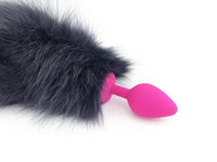 18” Grey Violet Dyed White Fox Tail Butt Plug - THE FETISH ACADEMY 