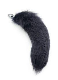 18” Grey Violet Dyed White Fox Tail Butt Plug - THE FETISH ACADEMY 