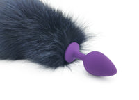 18” Midnight Blue Dyed Indigo Fox Tail Butt Plug - THE FETISH ACADEMY 