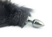 18”-19" Dark Grey Dyed Indigo Fox Tail Butt Plug - THE FETISH ACADEMY 