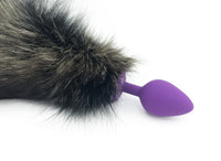 20" Black Mix Dyed Silver Fox Tail Butt Plug - THE FETISH ACADEMY 