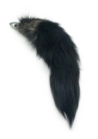 20" Black Mix Dyed Silver Fox Tail Butt Plug - THE FETISH ACADEMY 