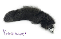21" Dark Brown Dyed White Fox Tail Butt Plug - THE FETISH ACADEMY 