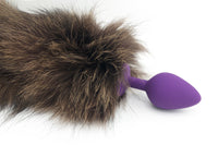 22" Chocolate Dyed Indigo Fox Tail Butt Plug - THE FETISH ACADEMY 