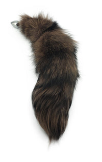 22" Chocolate Dyed Indigo Fox Tail Butt Plug - THE FETISH ACADEMY 