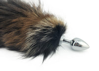 18" Brown Gradient Dyed Silver Fox Tail Butt Plug - THE FETISH ACADEMY 
