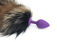 18" Brown Gradient Dyed Silver Fox Tail Butt Plug - THE FETISH ACADEMY 