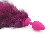 15" -18"Hot Pink Dyed Indigo Fox Tail Butt Plug - THE FETISH ACADEMY 