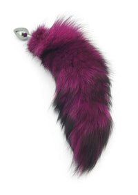 15" -18"Hot Pink Dyed Indigo Fox Tail Butt Plug - THE FETISH ACADEMY 