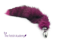 21" Hot Pink Dyed Indigo Fox Tail Butt Plug-EXTRA FLUFFY - THE FETISH ACADEMY 