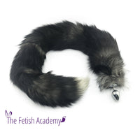 48" Extra Long Sewn Genuine Silver Fox Tail Butt Plug - Fetish Academy Exclusive - THE FETISH ACADEMY 