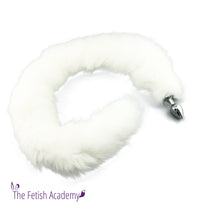 48" Extra Long Sewn Genuine White Fox Tail Butt Plug - Fetish Academy Exclusive - THE FETISH ACADEMY 
