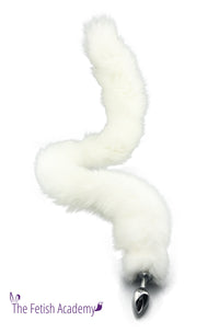 48" Extra Long Sewn Genuine White Fox Tail Butt Plug - Fetish Academy Exclusive - THE FETISH ACADEMY 