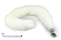 36" Extra Long Sewn Genuine White Fox Tail Butt Plug - Fetish Academy Exclusive - THE FETISH ACADEMY 