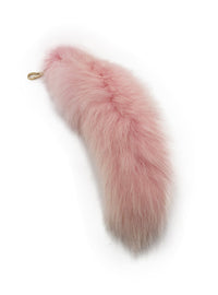 15" Light Pink Dyed White Fox Fur Clip on Tail - THE FETISH ACADEMY 