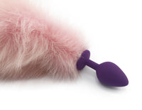 16" Pink Dyed White Fox Tail Butt Plug - THE FETISH ACADEMY 