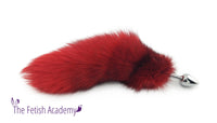 16" Red Dyed Platinum Fox Tail Butt Plug - THE FETISH ACADEMY 