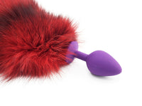 16" Red Dyed Platinum Fox Tail Butt Plug - THE FETISH ACADEMY 