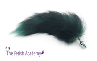 15" Green Dyed Silver Fox Tail Butt Plug - THE FETISH ACADEMY 