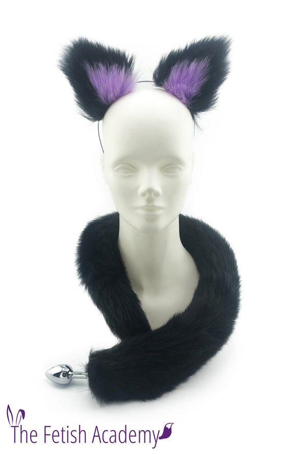 Black and Purple Faux Fox Ears and Long Tail Set - 30