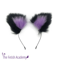 Black and Purple Faux Fox Ears and Long Tail Set - 30" Black Tail - THE FETISH ACADEMY 