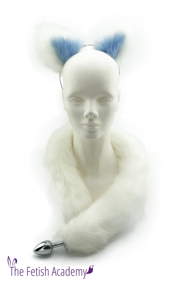 Blue and White Faux Fox Ears and Long Tail Set - 30