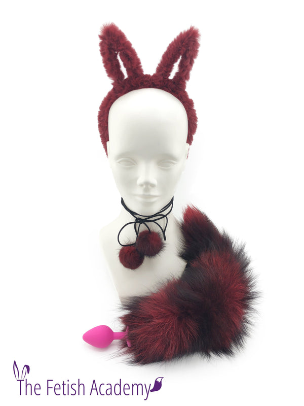 Red Silver Fox Tail and Bunny Ears Set - THE FETISH ACADEMY 