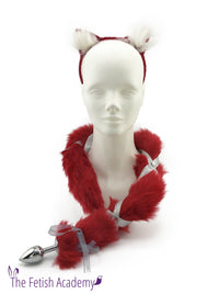 Faux Red Ribbon Fox Tail and Ears Set - THE FETISH ACADEMY 