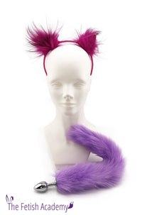 Faux Lavender Fox Tail and Fuchsia Ears Set - THE FETISH ACADEMY 